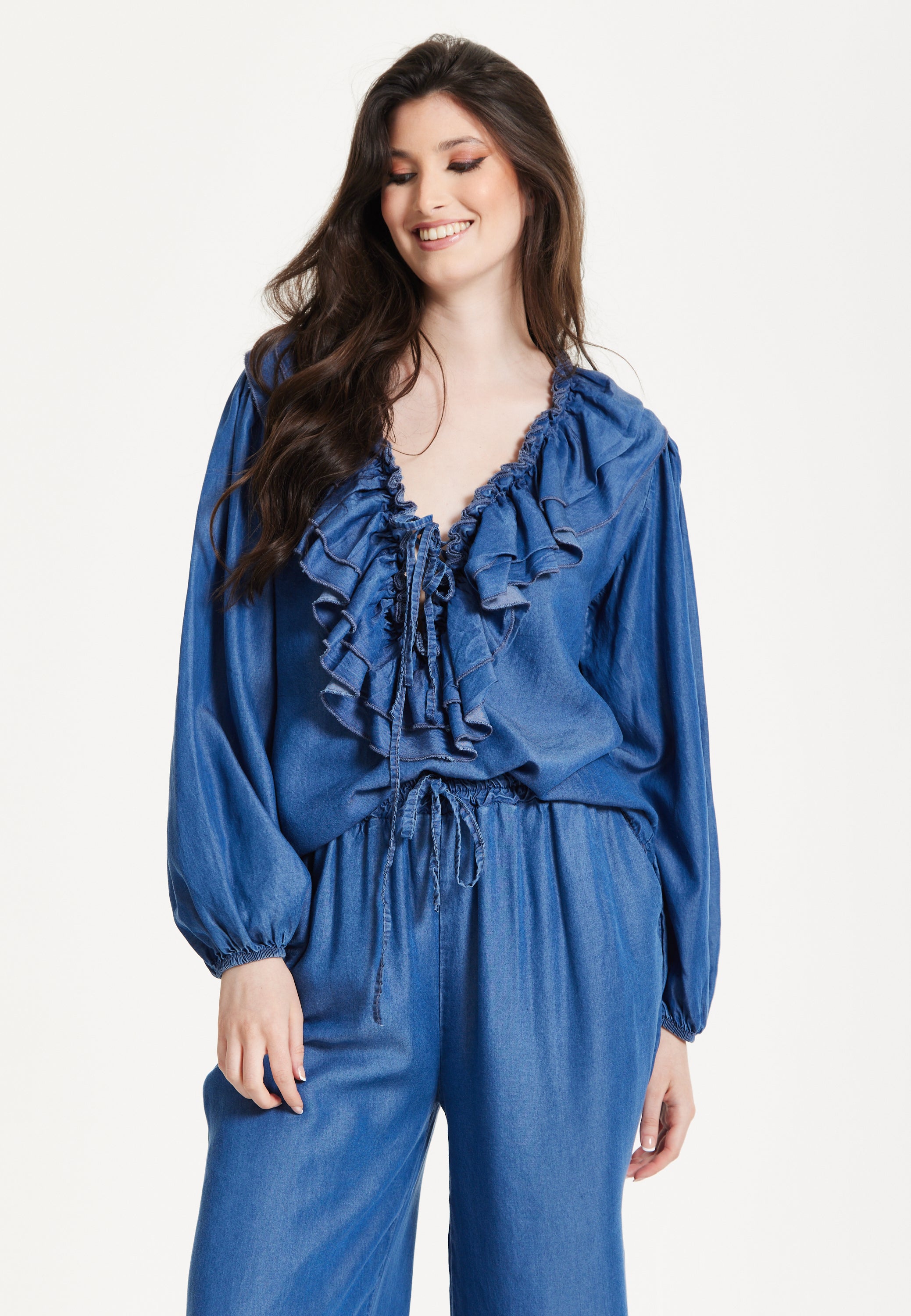 Ruffled V-Neck Long Sleeve Top 25SS8846008