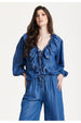 Ruffled V-Neck Long Sleeve Top by Liquorish