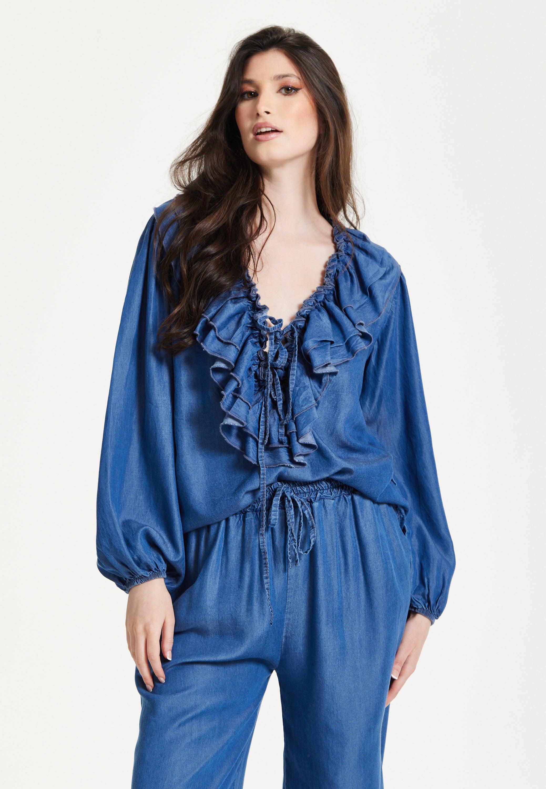Ruffled V-Neck Long Sleeve Top 25SS8846008
