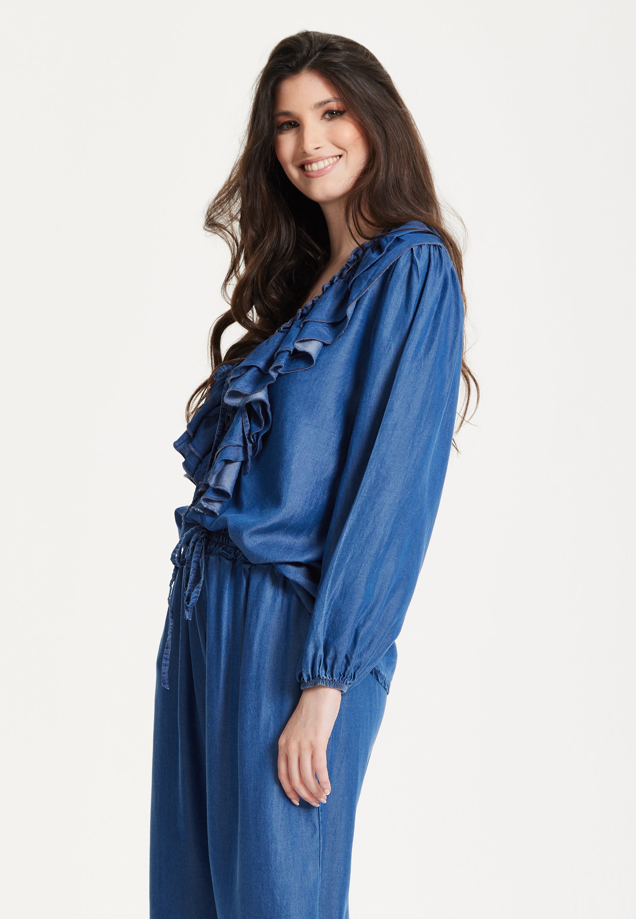 Ruffled V-Neck Long Sleeve Top 25SS8846008