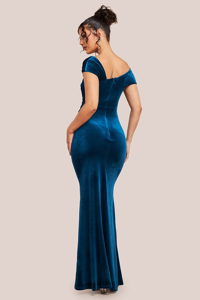 One Shoulder Velvet Maxi Dress - Teal DR4578