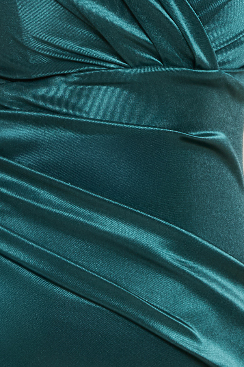 Satin Off The Shoulder Maxi Dress - Emerald Green DR3580