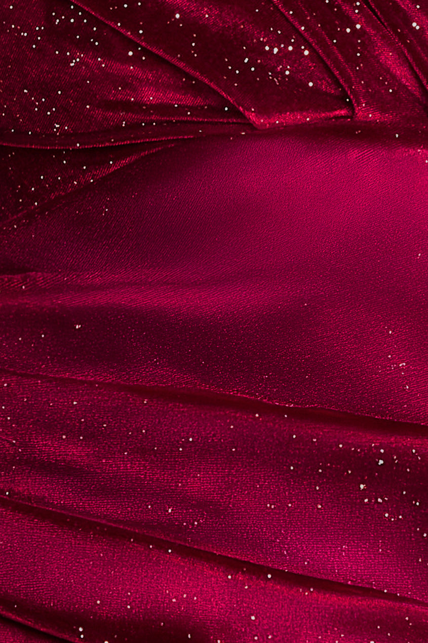 Shimmer Velvet Bardot Maxi Dress - Wine DR4643