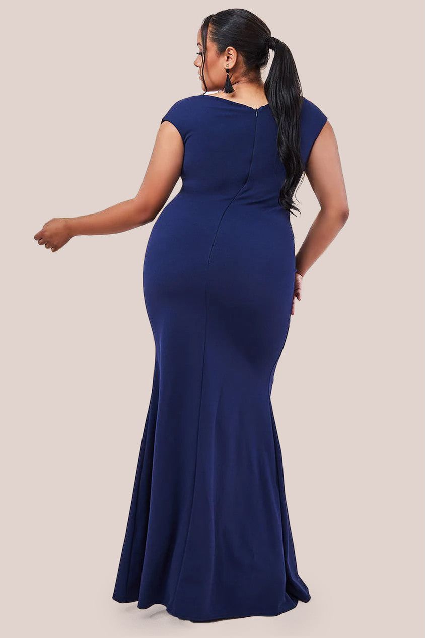 Bardot Pleated Maxi Dress - Navy DR1092PLUS