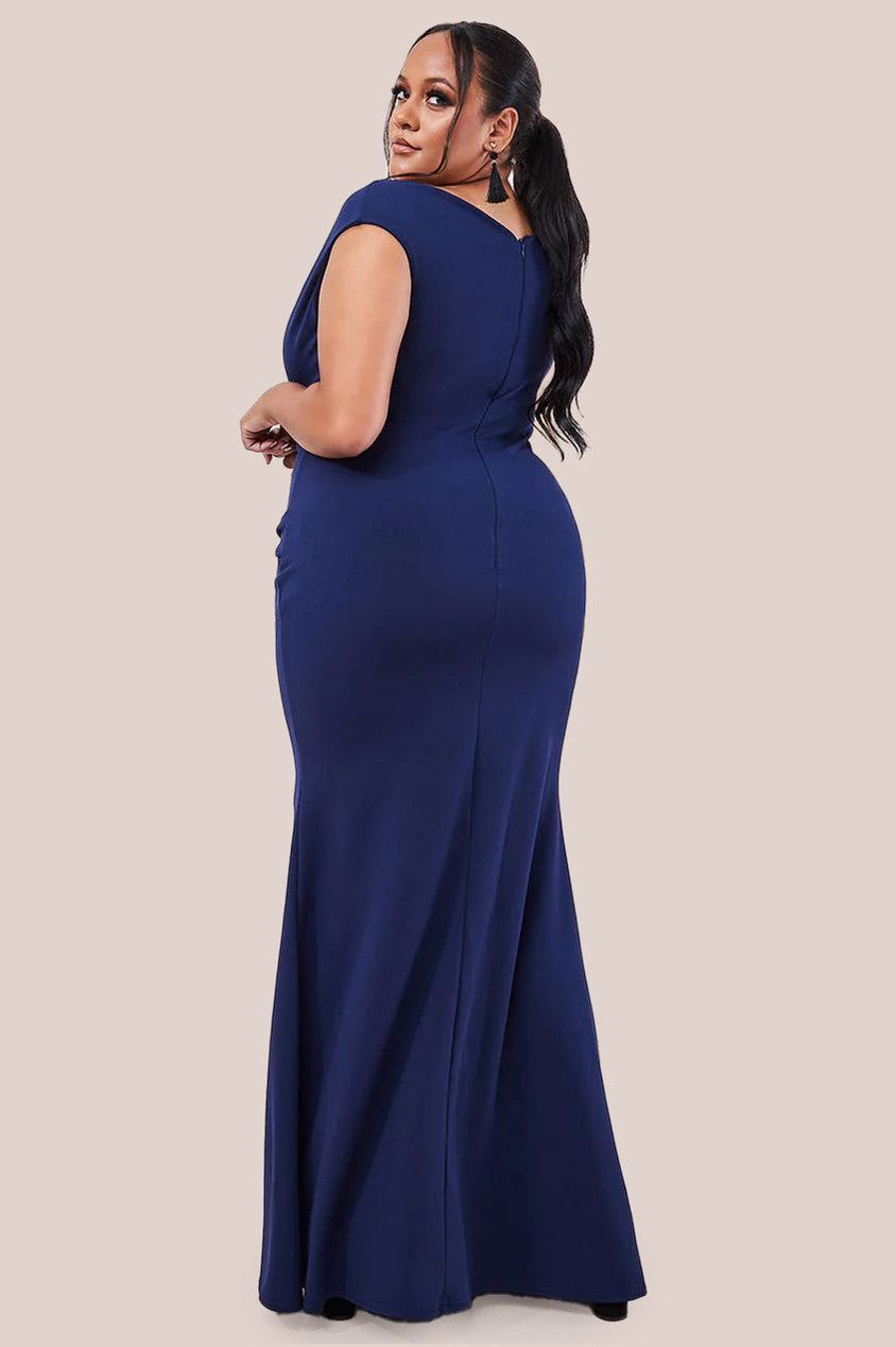 Bardot Pleated Maxi Dress - Navy DR1092PLUS