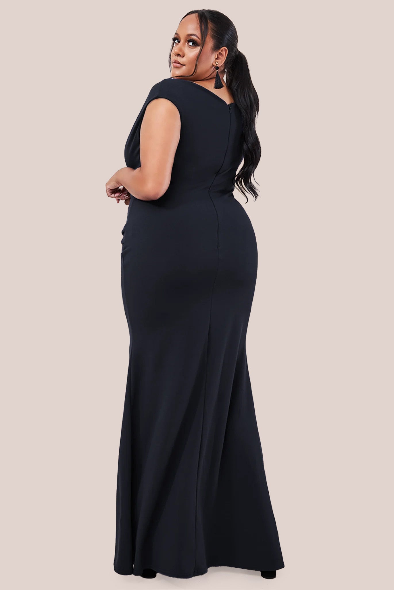 Plus Size Bardot Pleated Maxi Dress Black