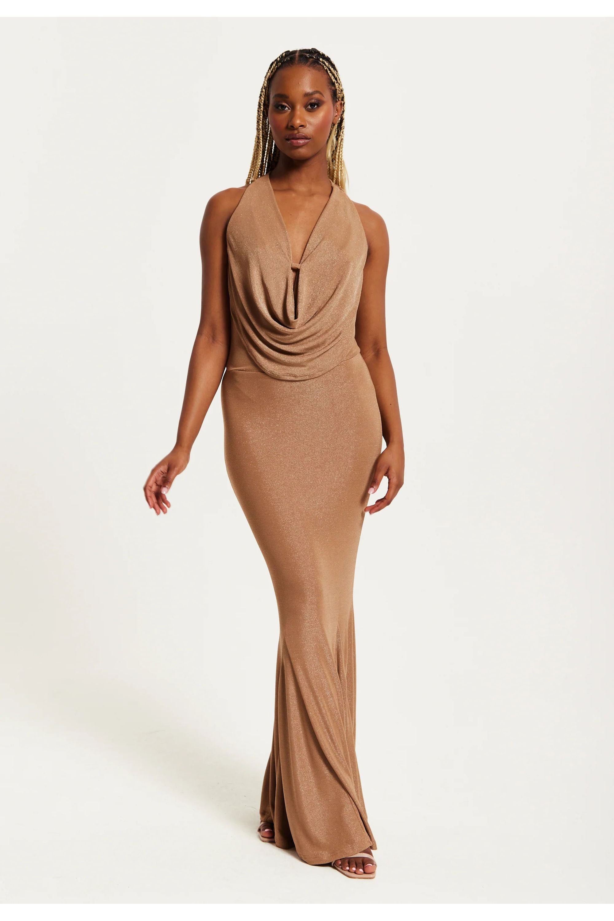 Gold Full Maxi Lurex Jersey Dress LIQPARTY011