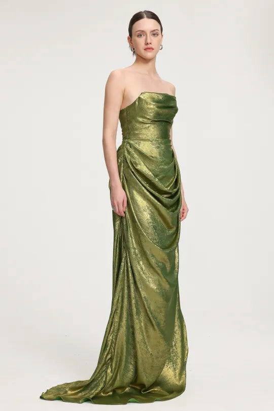 Draped Metallic Strapless Maxi Dress D241201628