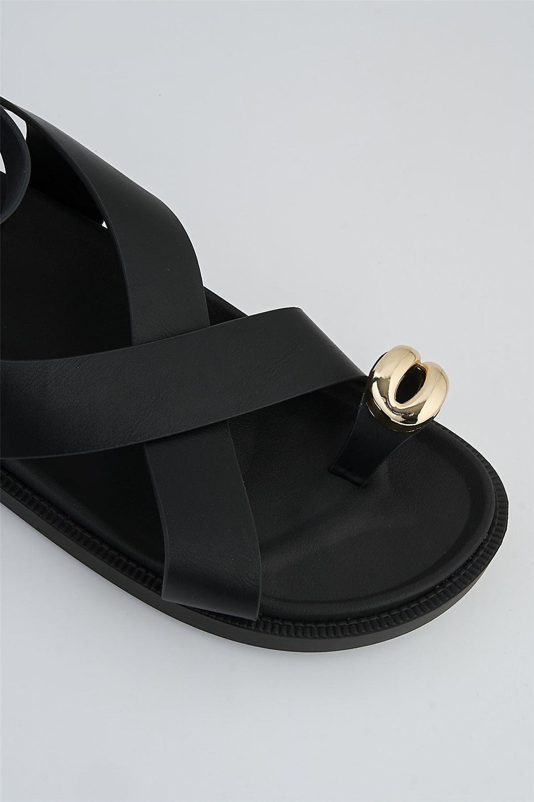 Julia Gold Pebble Detail Crossover Anklestrap Sandals In Black KIDMAN368-BLK