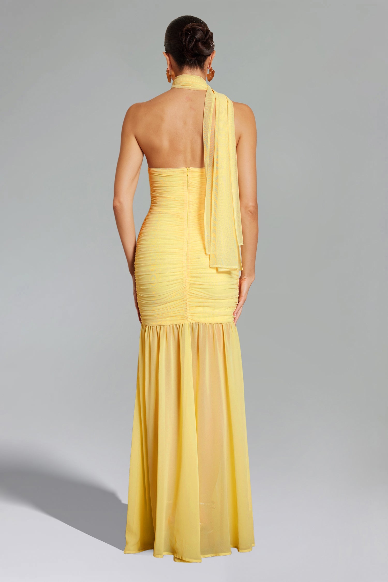Ulasa Sleeveless Ruched Mesh Maxi Dress D240701115