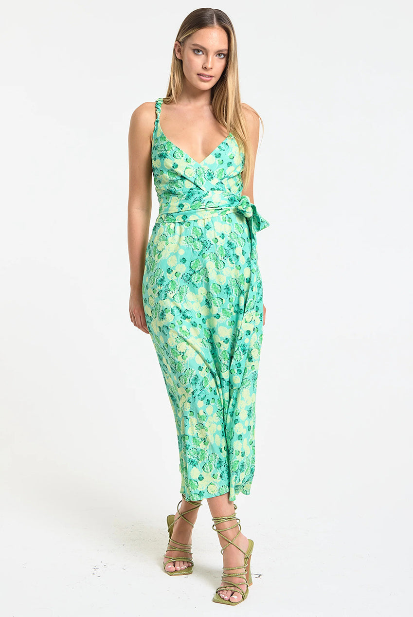 Green Floral Wrap Midi Dress WEN60058039