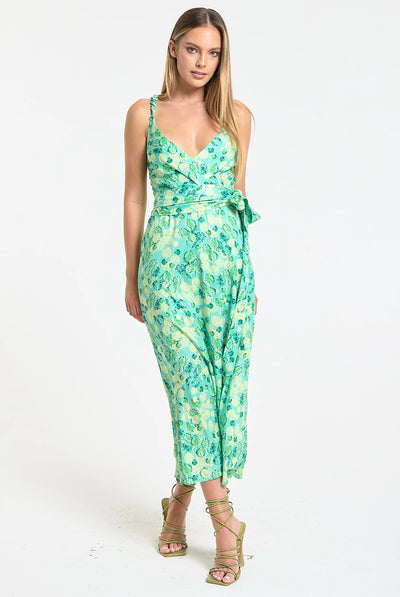 Multi - Green Floral Wrap Midi Dress by Liquorish