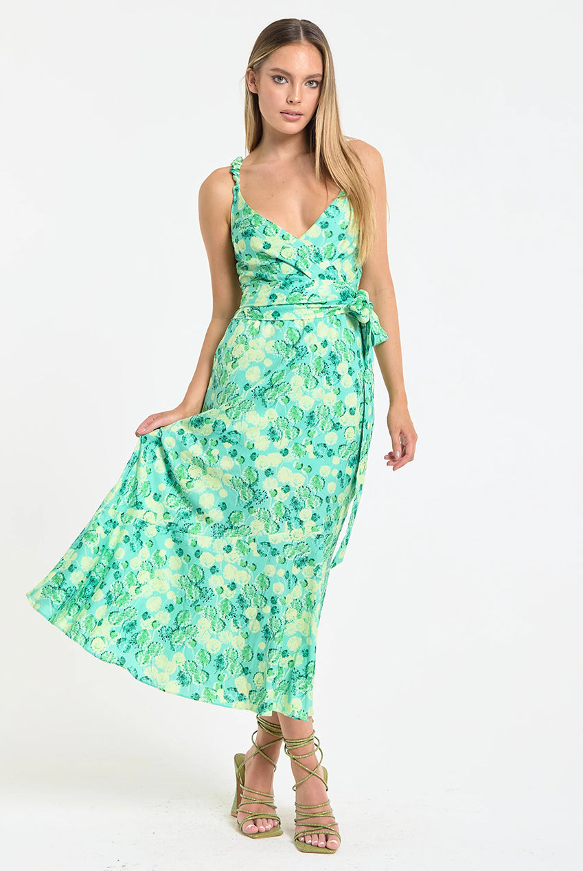 Green Floral Wrap Midi Dress WEN60058039