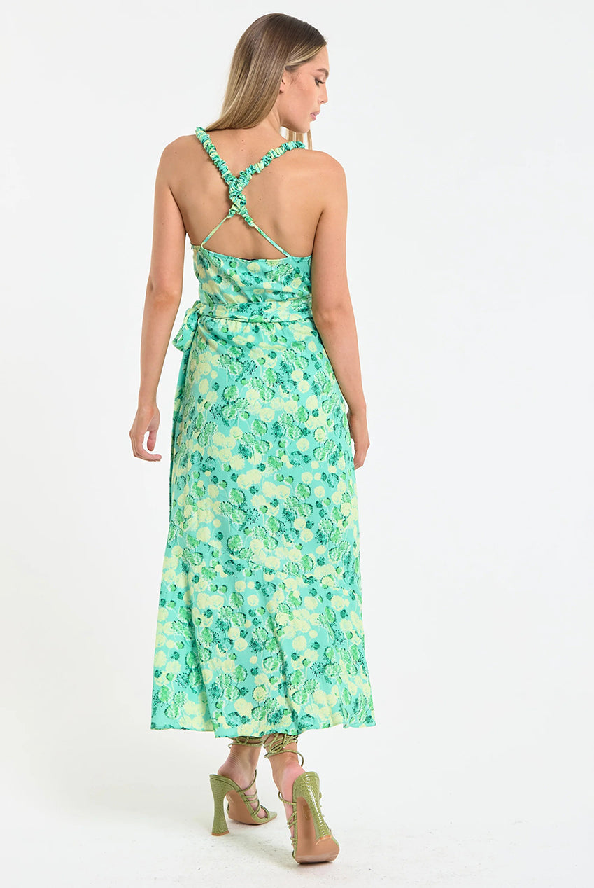 Green Floral Wrap Midi Dress WEN60058039