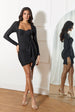 Long Sleeve Glitter Drape Mini Dress In Black by Chi Chi London