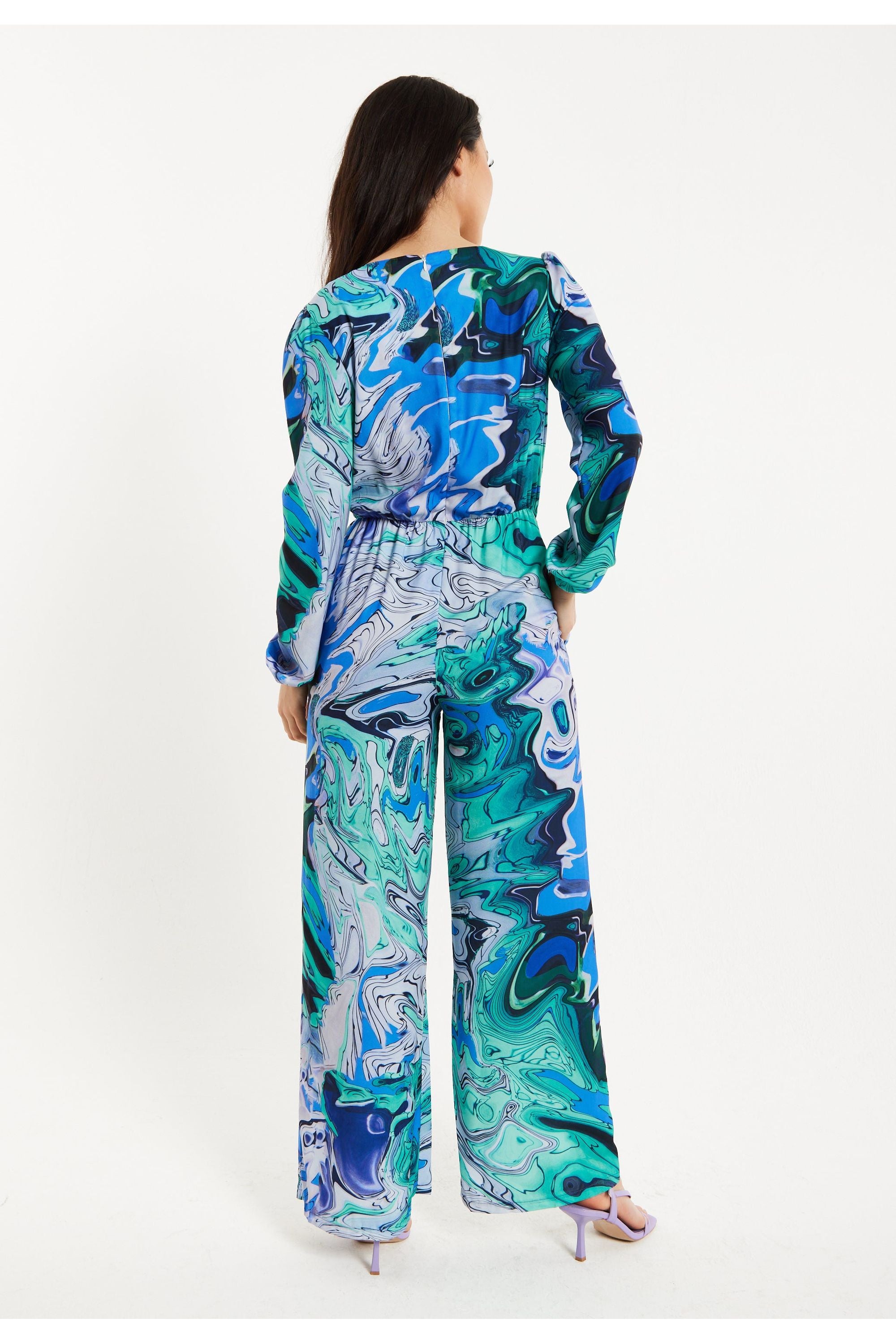 Turquoise Marble Print Jumpsuit LIQ23AW085