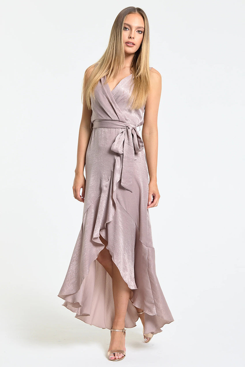 Dusty Pink Satin Wrap Maxi Dress LQMERAL2005