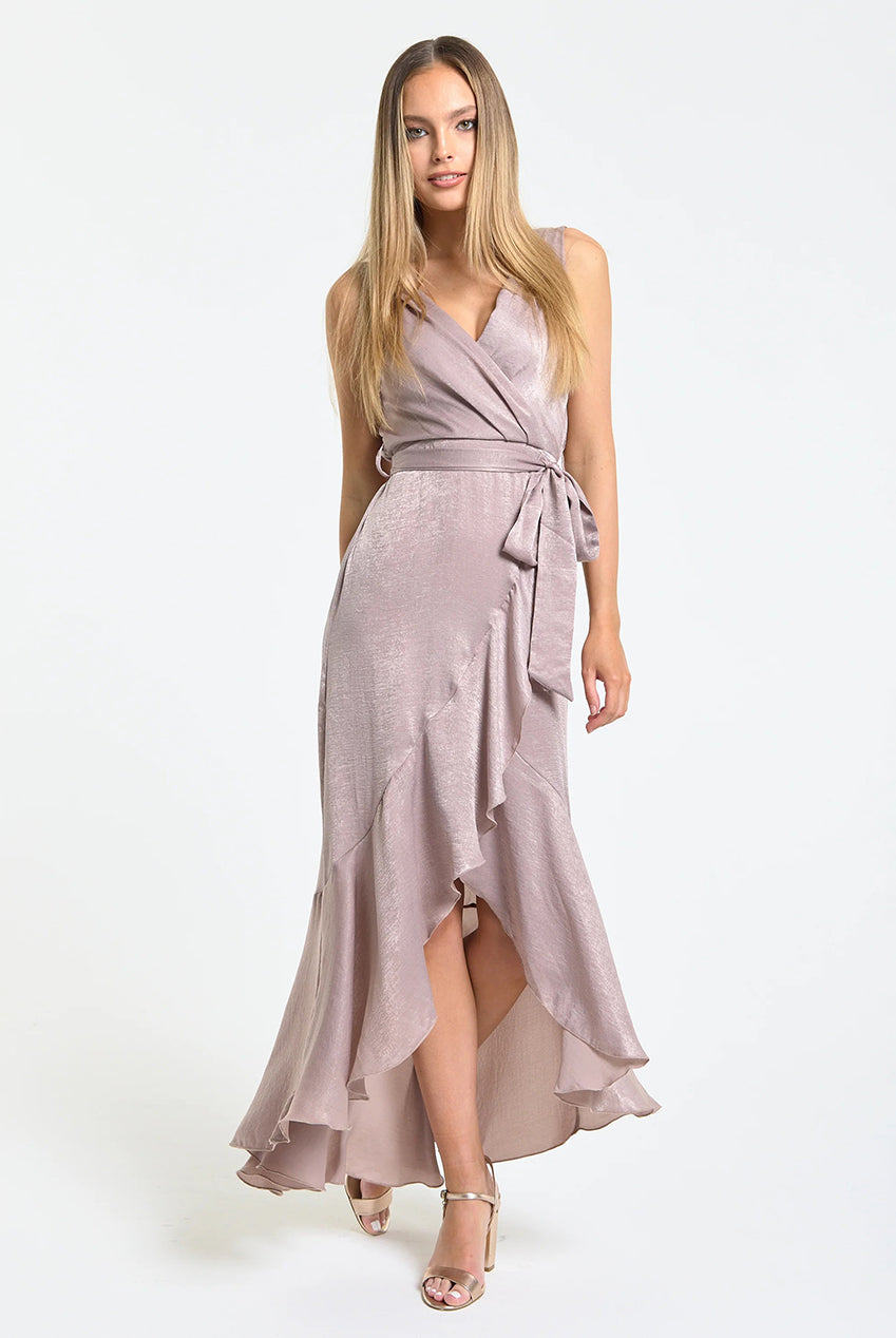 Dusty Pink Satin Wrap Maxi Dress LQMERAL2005
