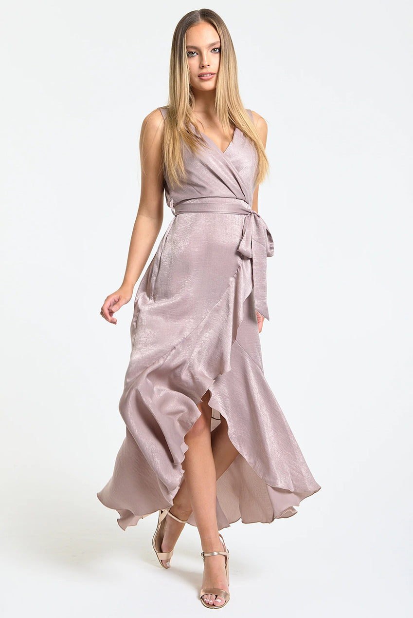 Dusty Pink Satin Wrap Maxi Dress LQMERAL2005