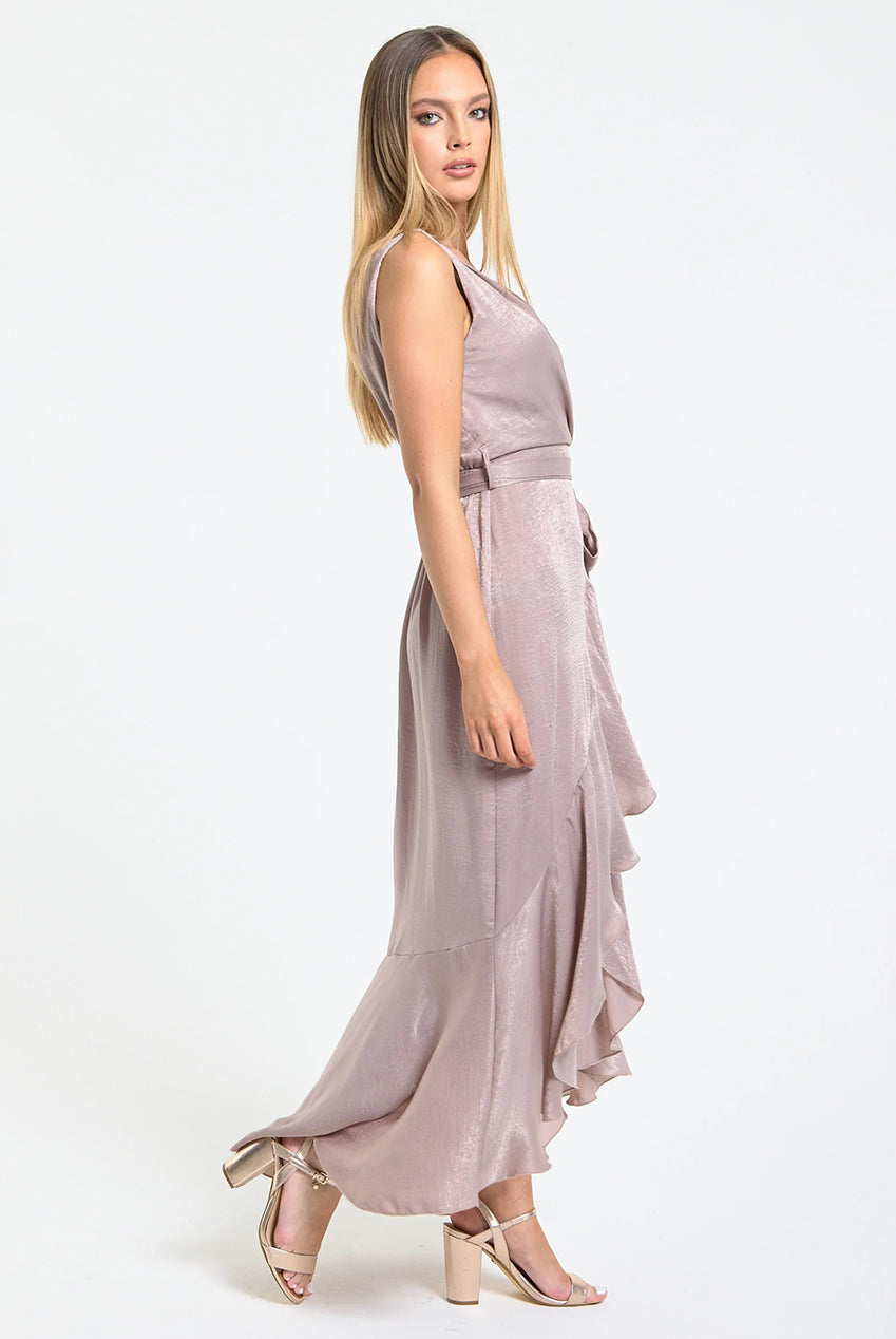Dusty Pink Satin Wrap Maxi Dress LQMERAL2005