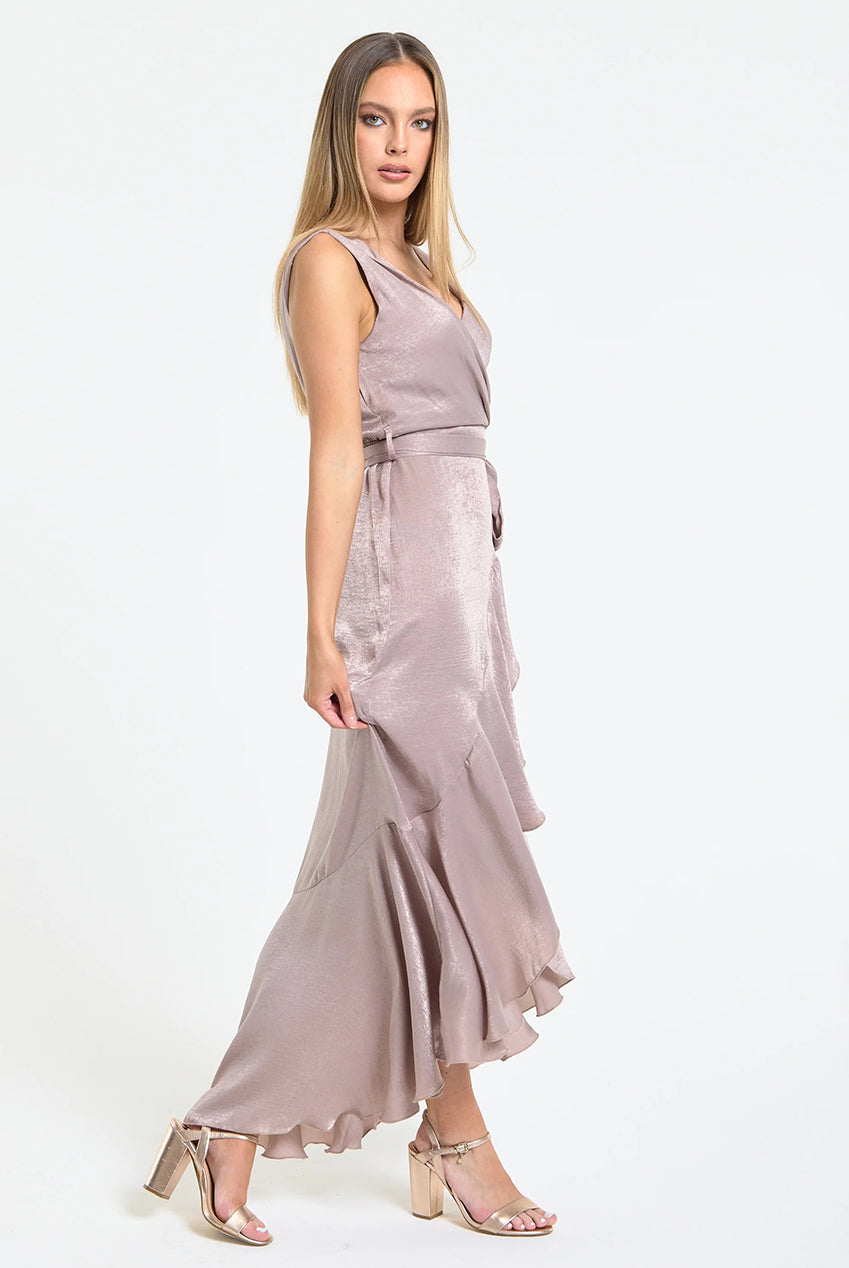Dusty Pink Satin Wrap Maxi Dress LQMERAL2005