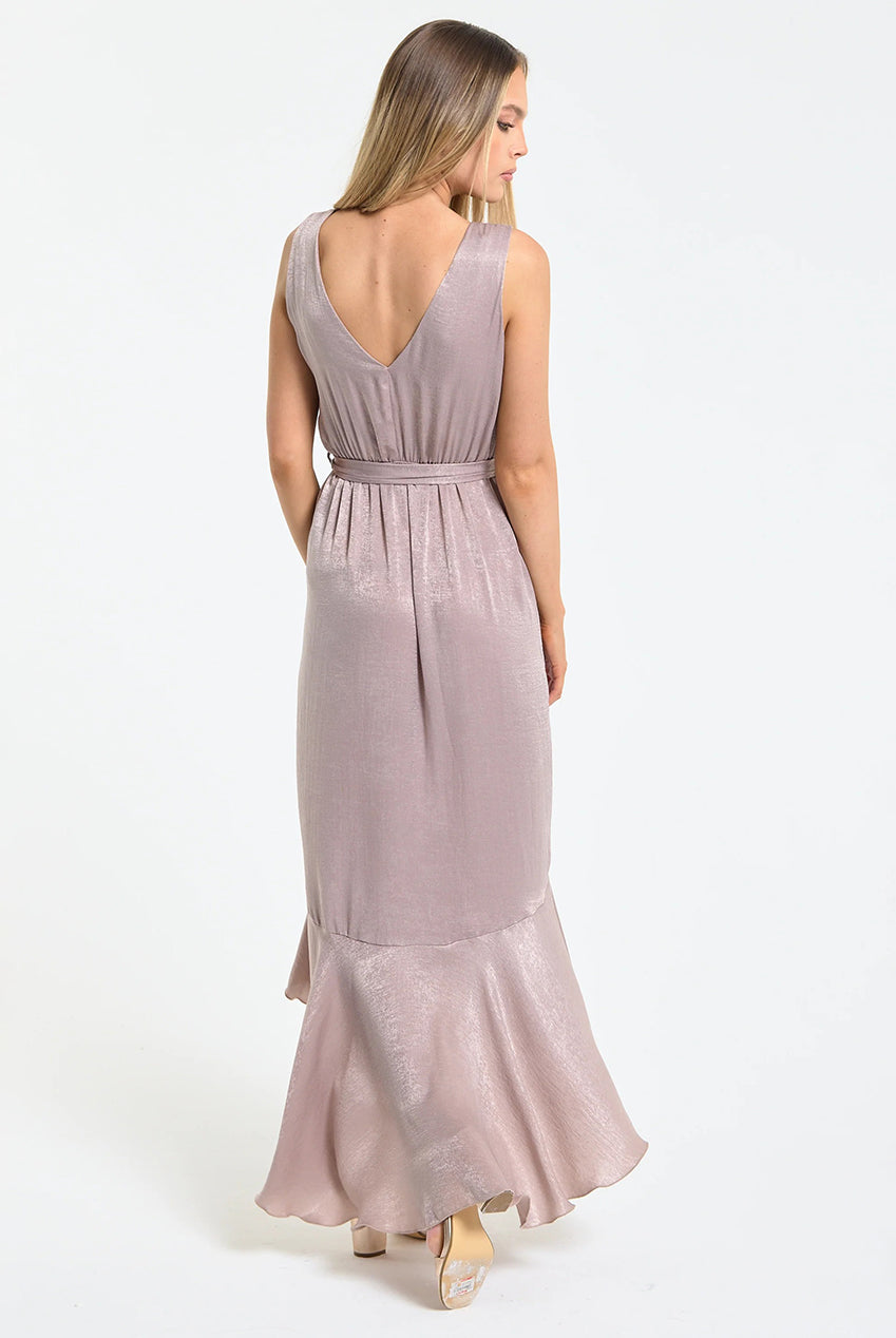 Dusty Pink Satin Wrap Maxi Dress LQMERAL2005