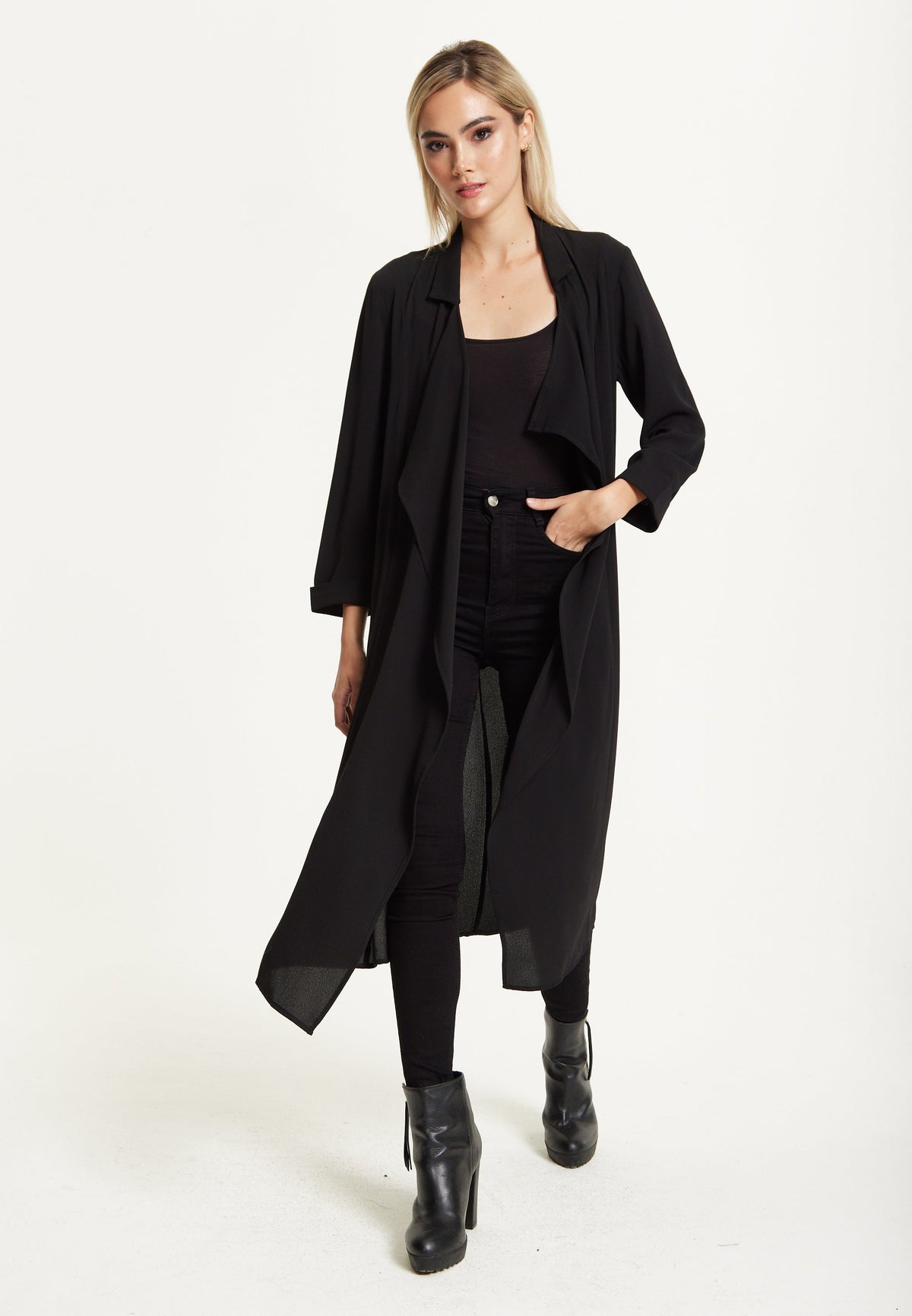 Black Waterfall Duster Coat 25AW-54001