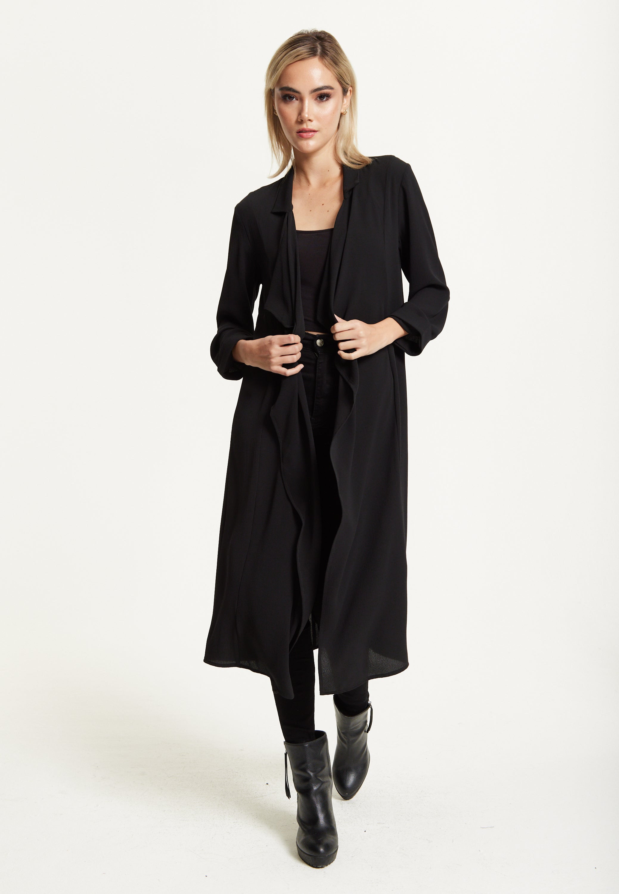 Black Waterfall Duster Coat 25AW-54001