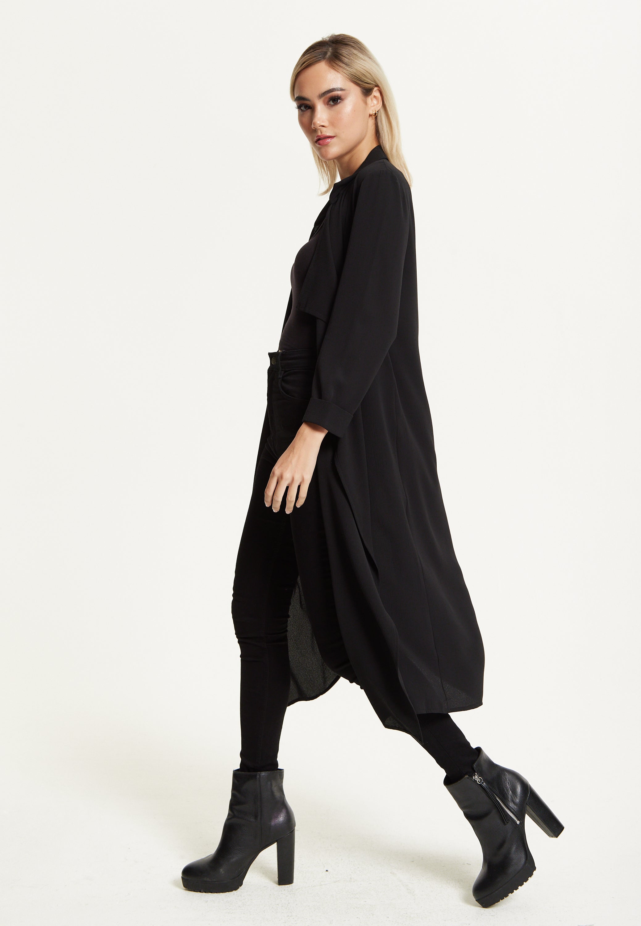 Black Waterfall Duster Coat 25AW-54001