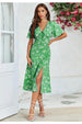 FS Collection Floral Print Angel Sleeve Midi Dress In Spring Green