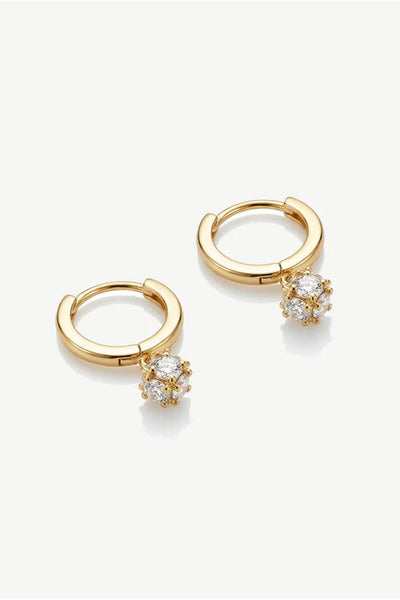 Gold - Dainty Huggie Hoop Earrings With Round Stone by MUCHV