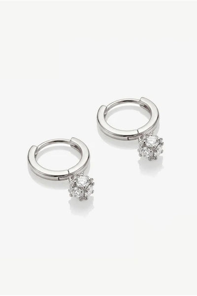 Silver - Dainty Huggie Hoop Earrings With Round Stone by MUCHV
