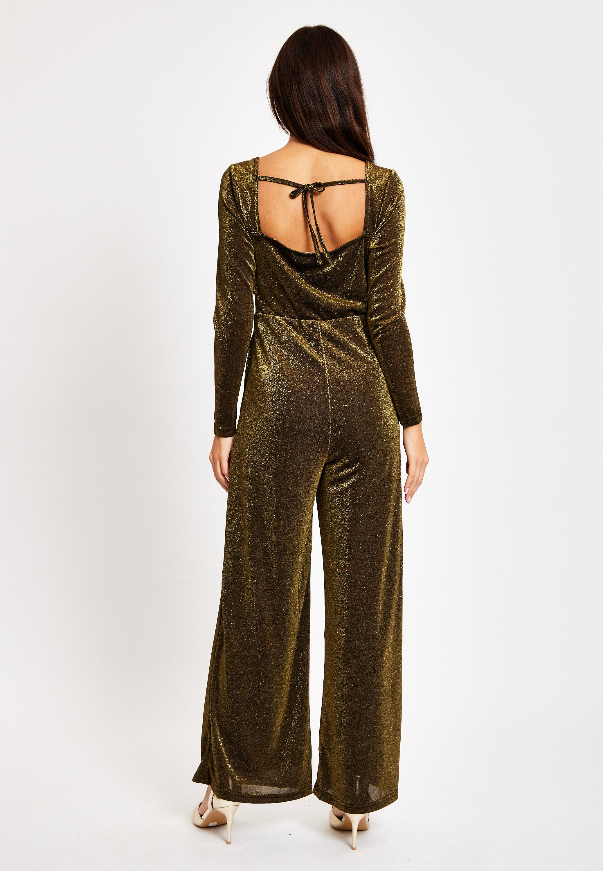 Gold Cowl Neck Lurex Jumpsuit LIQ23AW068GL