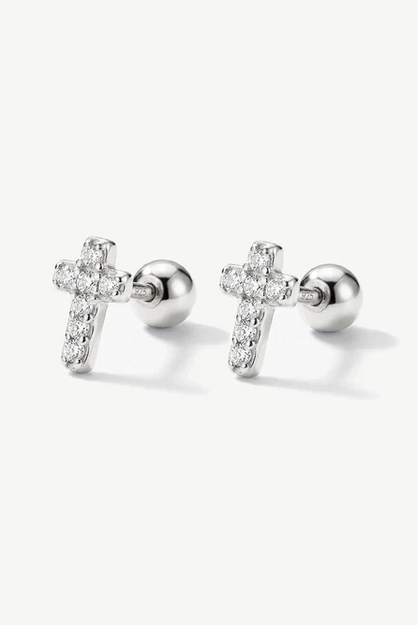 Tiny Pave Cross Screw Stud Earrings 583
