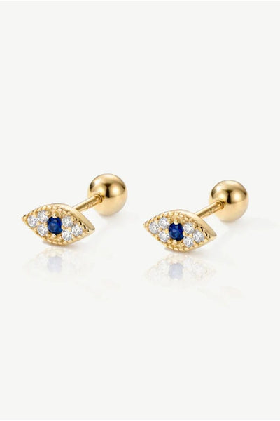 Gold - Gold Or Silver Evil Eye Earrings - Screw Back by MUCHV