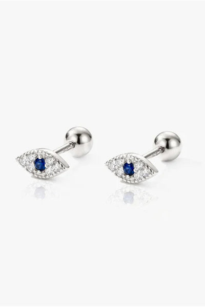 Silver - Gold Or Silver Evil Eye Earrings - Screw Back by MUCHV
