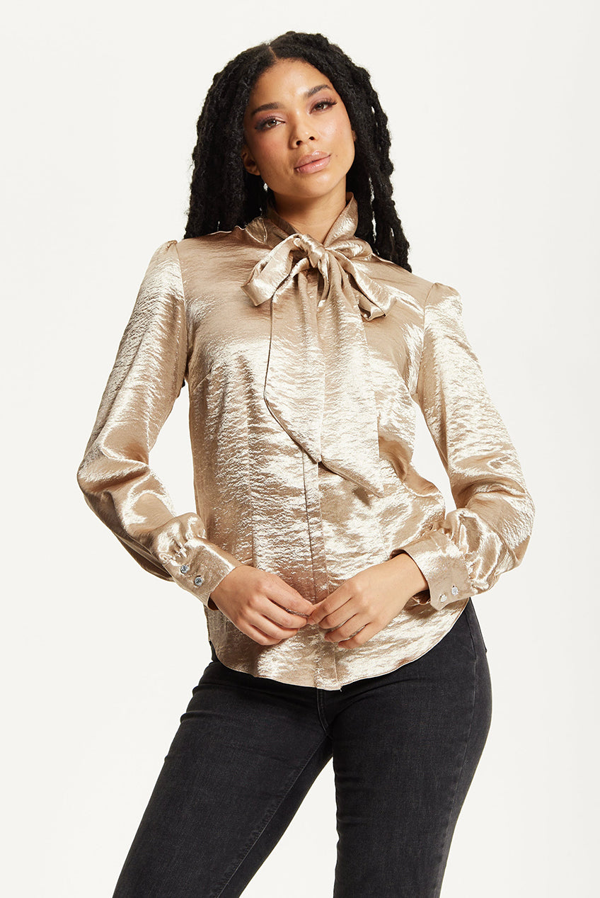 Gold Satin Bow Blouse 25AW-59015