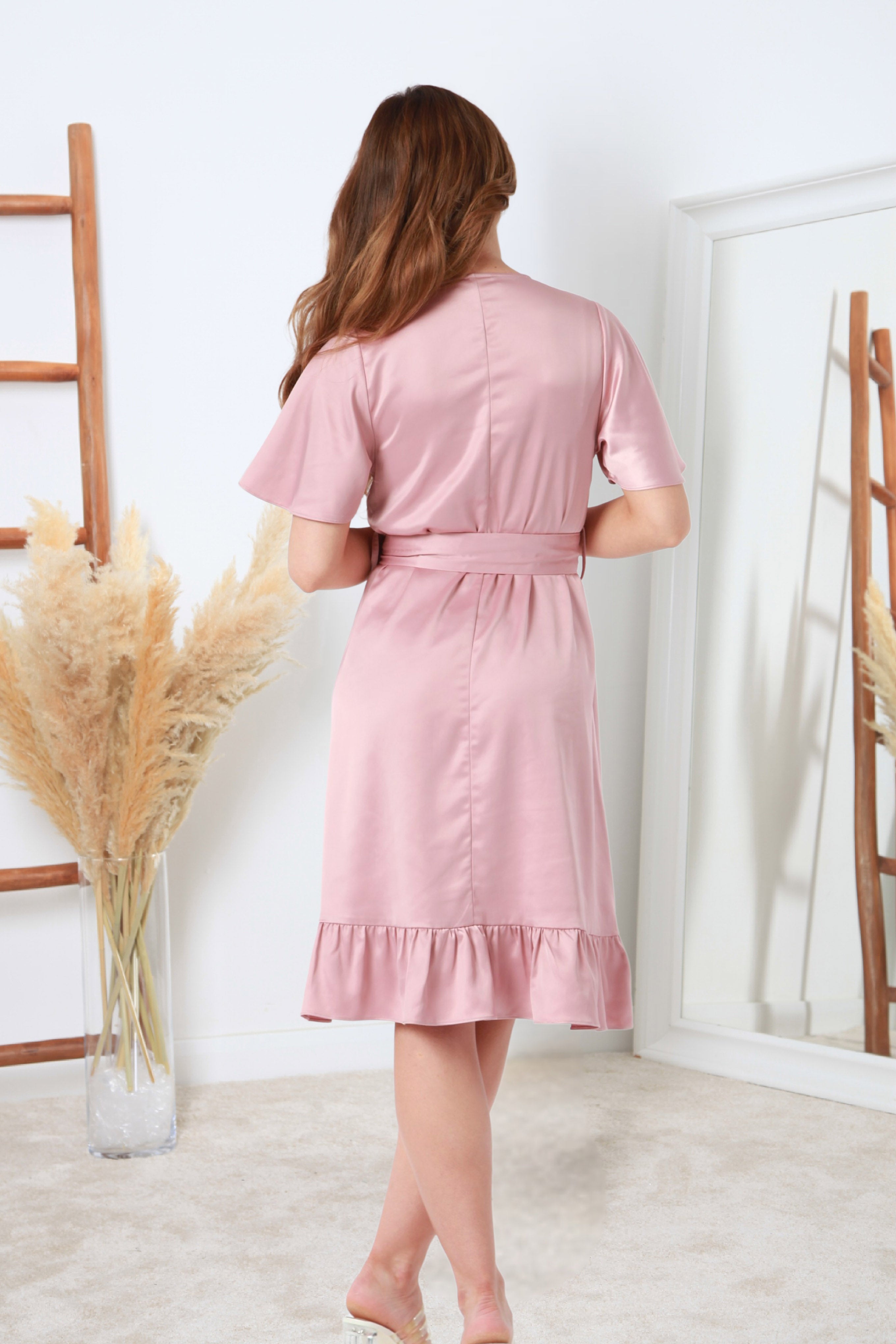 Pink frill wrap dress hotsell