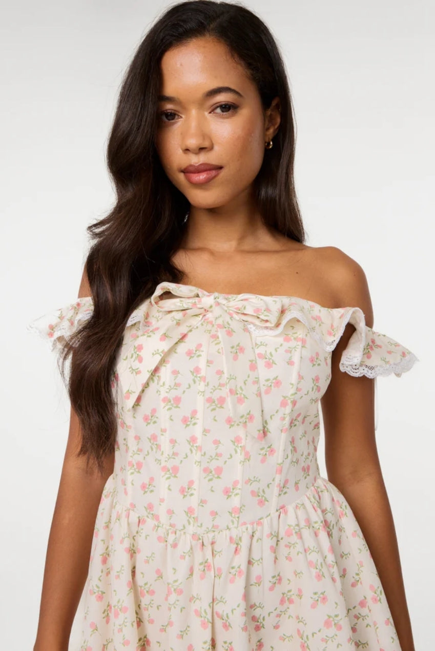 Ditsy Off The Shoulder Mini Dress SS26047P041