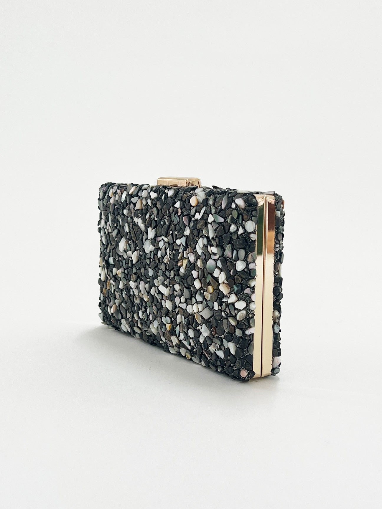 Embellished Clutch Bag In Black Speckle HB330602