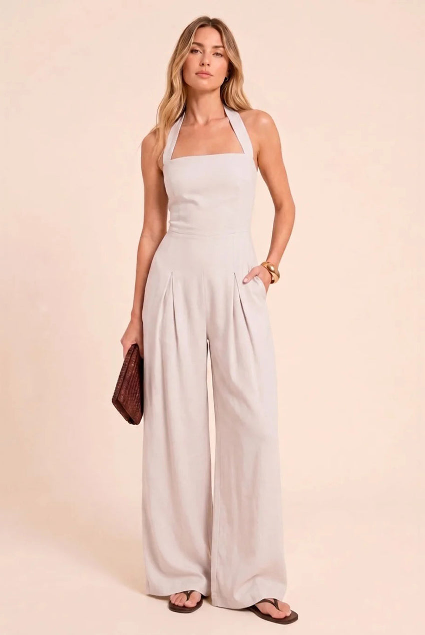 Women's Natural Linen Look Bandeau Wide Leg Summer Jumpsuit STYLE59697