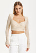 Liquorish Embellished Nude Long Sleeve Crop Top