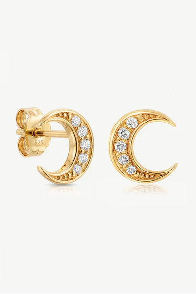 Gold - Moon Stud Earrings by MUCHV