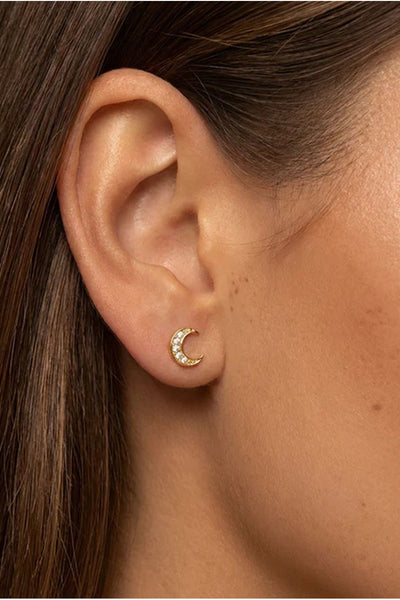 Gold - Moon Stud Earrings by MUCHV