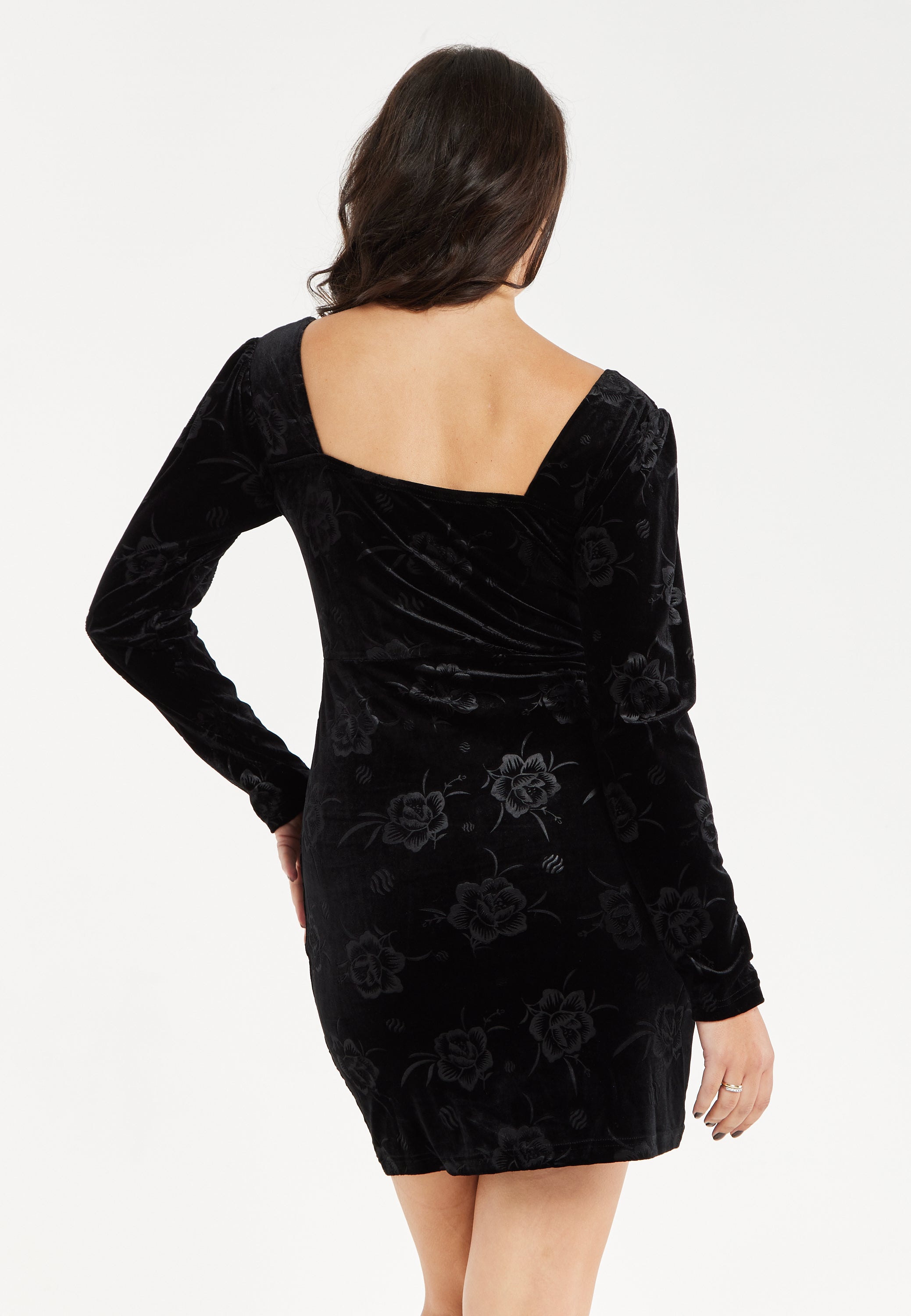 Floral Print, Long Sleeves & Black Velvet Corset Mini Dress 23AW031B001