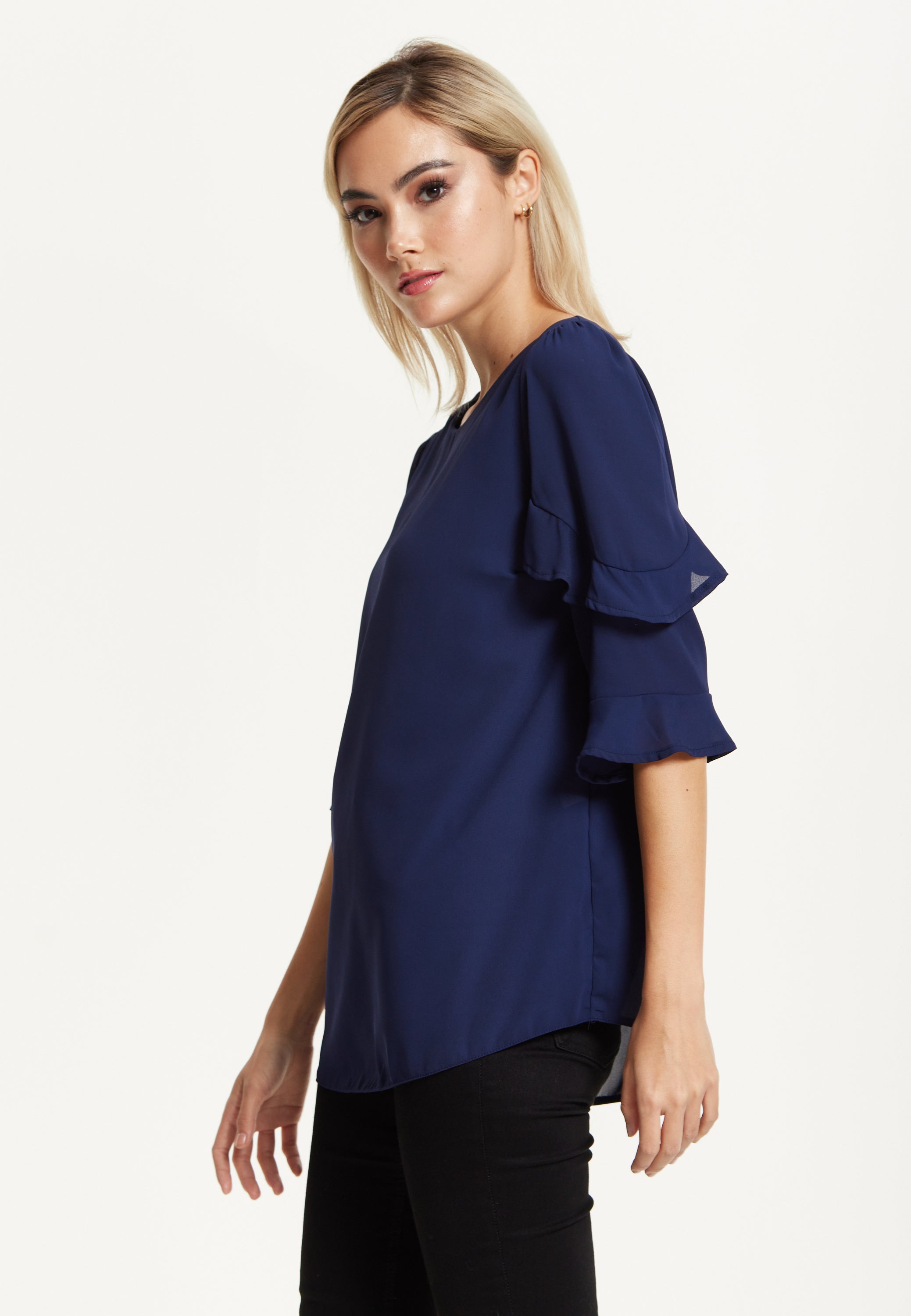 Navy Ruffle Sleeve Blouse 25AW-61009