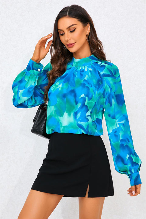 Abstract Floral Print Halter Neck Blouse Top In Blue FS487-BlueFloral