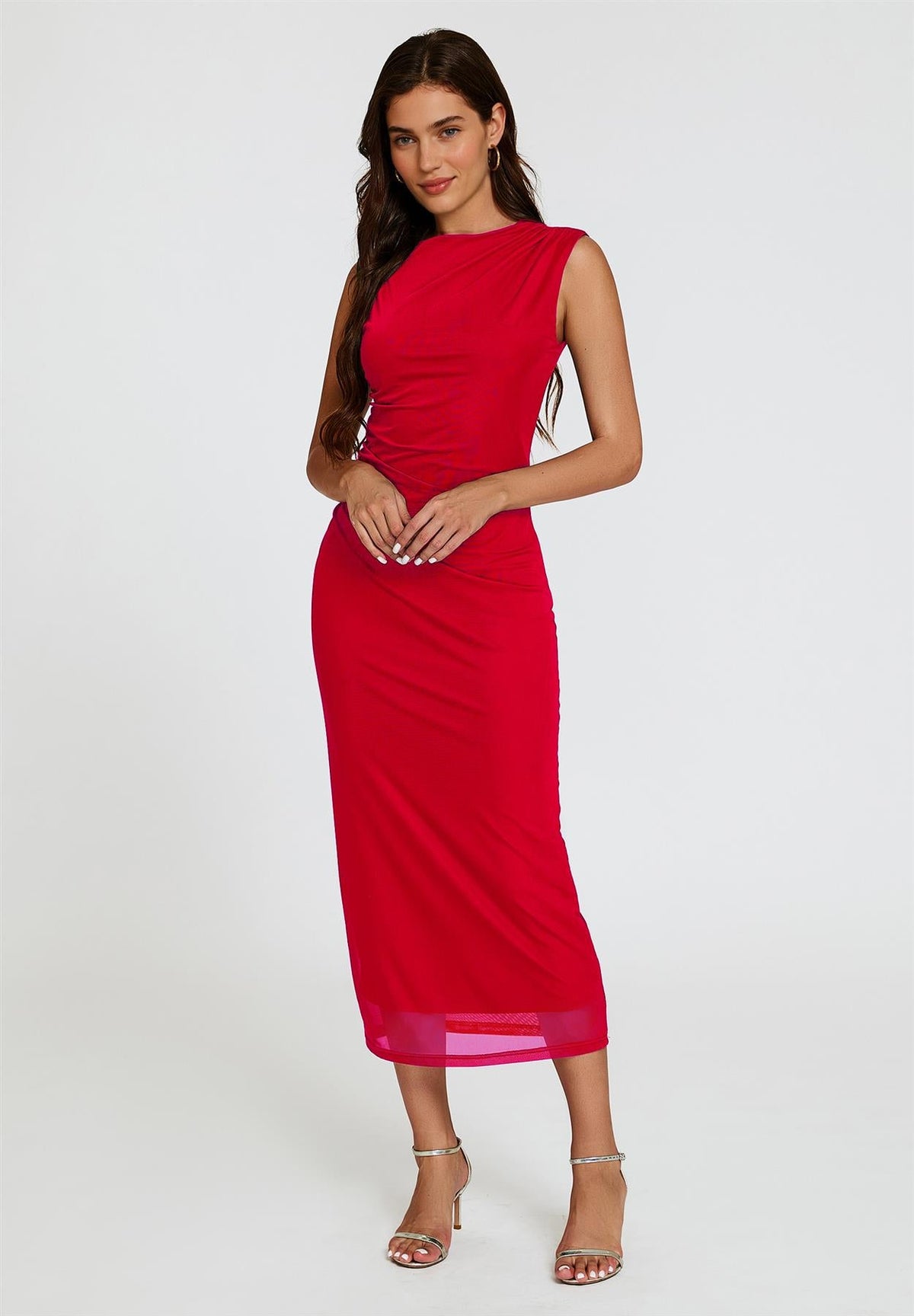 Mesh Maxi Dress In Red FS824