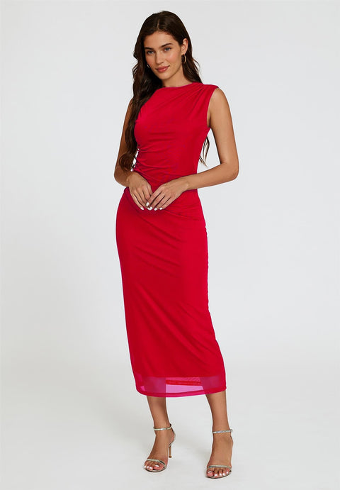 Mesh Maxi Dress In Red by FS Collection