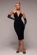 Strapless Super Plunge Diamante Neck Midi Dress - Black by Goddiva